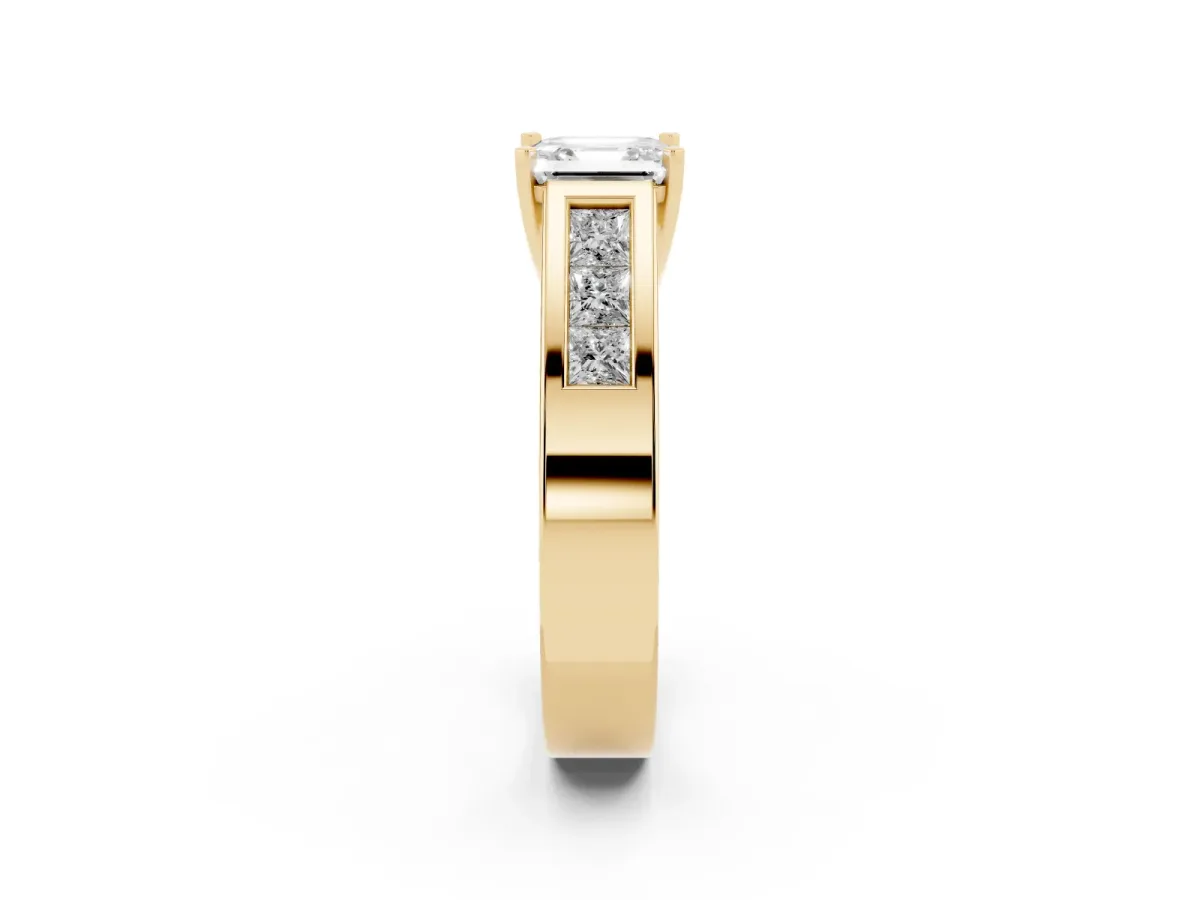 Asscher Cut Cut Channel Set Solitaire Ring with Four-Prong Setting Yellow gold