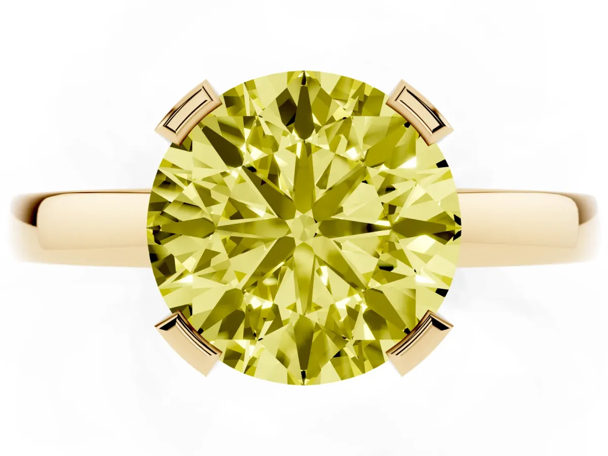 Fancy Yellow Round Cut Cut Solitaire Ring with Four-Prong Setting and Classic Band Yellow gold