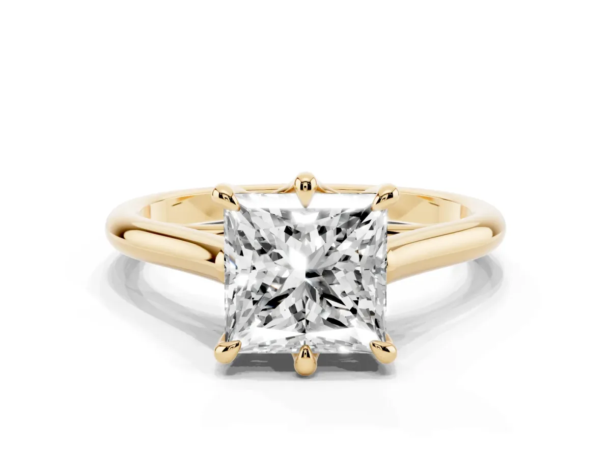 Princess Cut Solitaire Engagement Ring with Six-Prong Setting and Classic Band Yellow gold