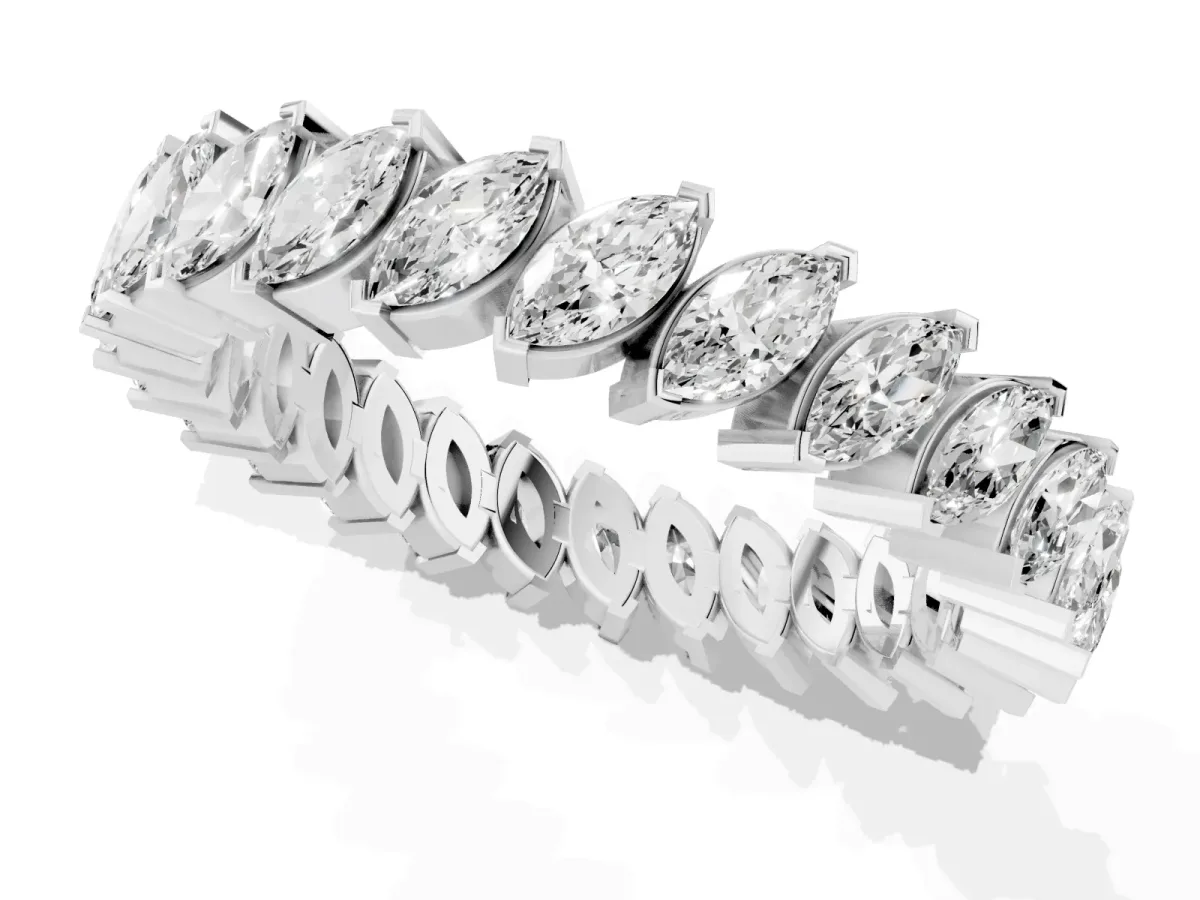 Marquise Diamond Shared Prong Full Eternity Band Silver