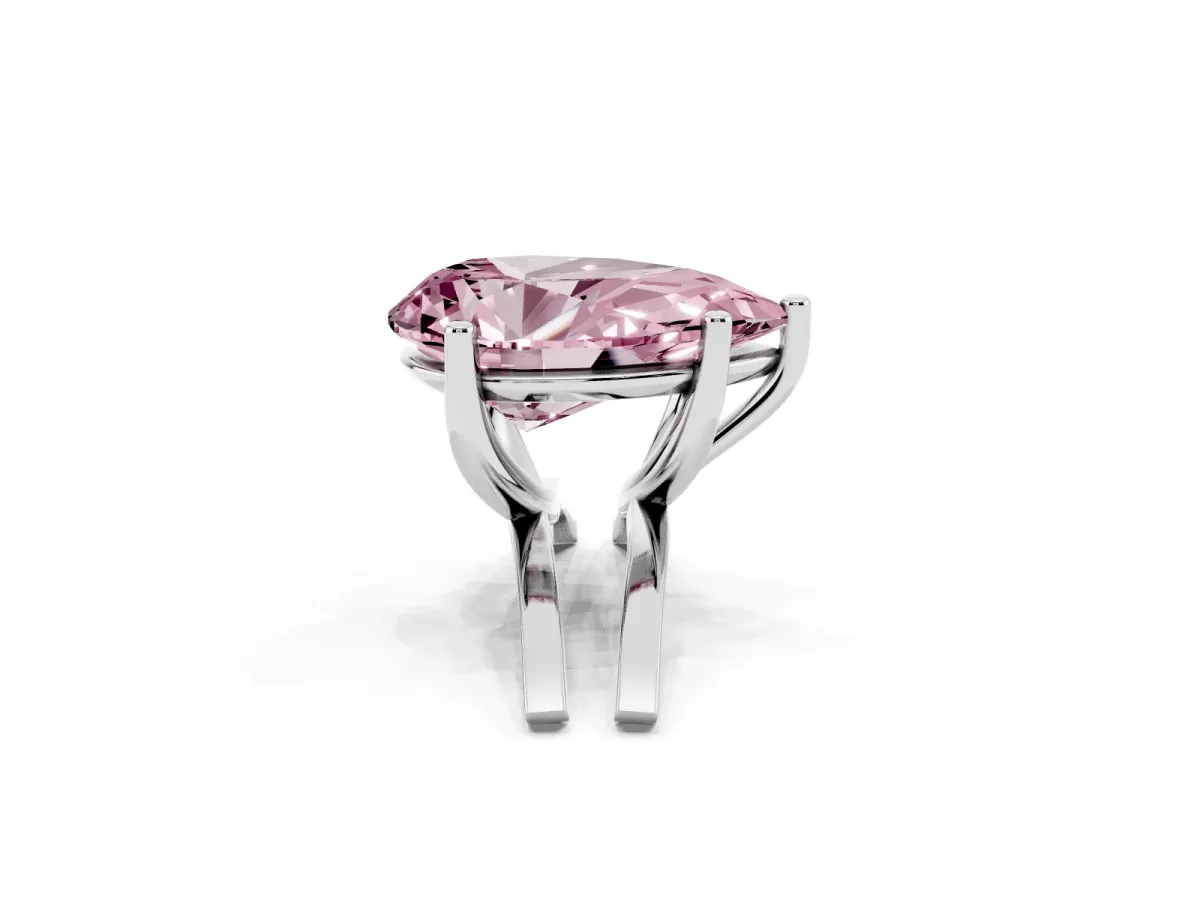 Fancy Pink Pear Cut Cut Diamond Solitaire Engagement Ring with Tapered Plain Band and Four-Prong Setting Platinum