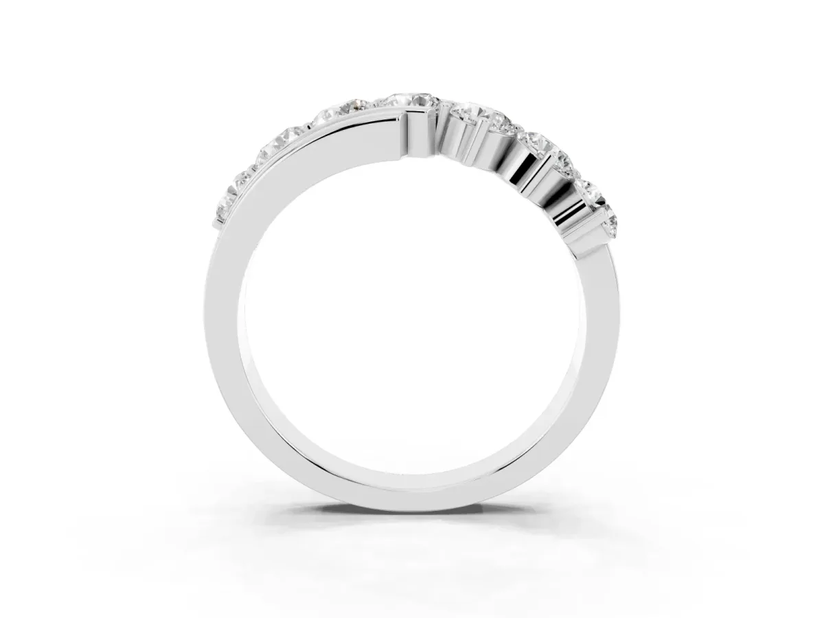 Round Diamond Wave Band with Channel and Shared Prong Setting Silver