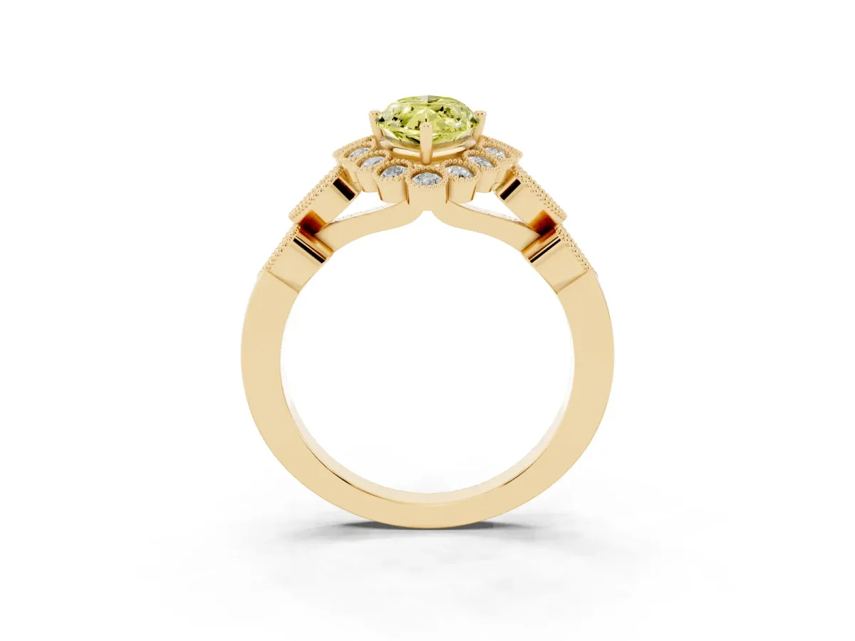 Fancy Yellow Marquise Cut Brilliant Milgrain Pave Heart Band Solitaire Ring Yellow gold