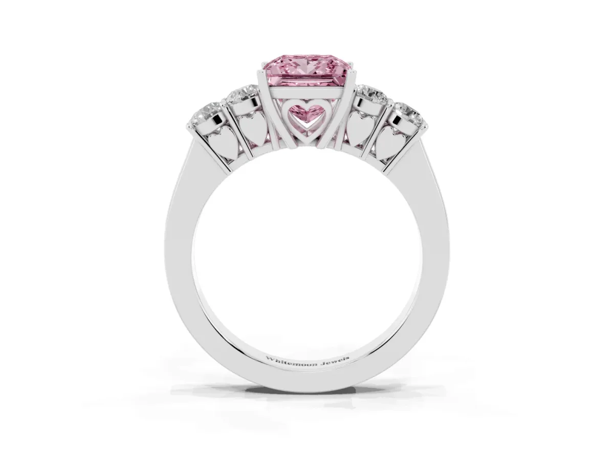 Fancy Pink Princess Cut Cut Diamond Five-Stone Prong Set White Gold Ring Platinum
