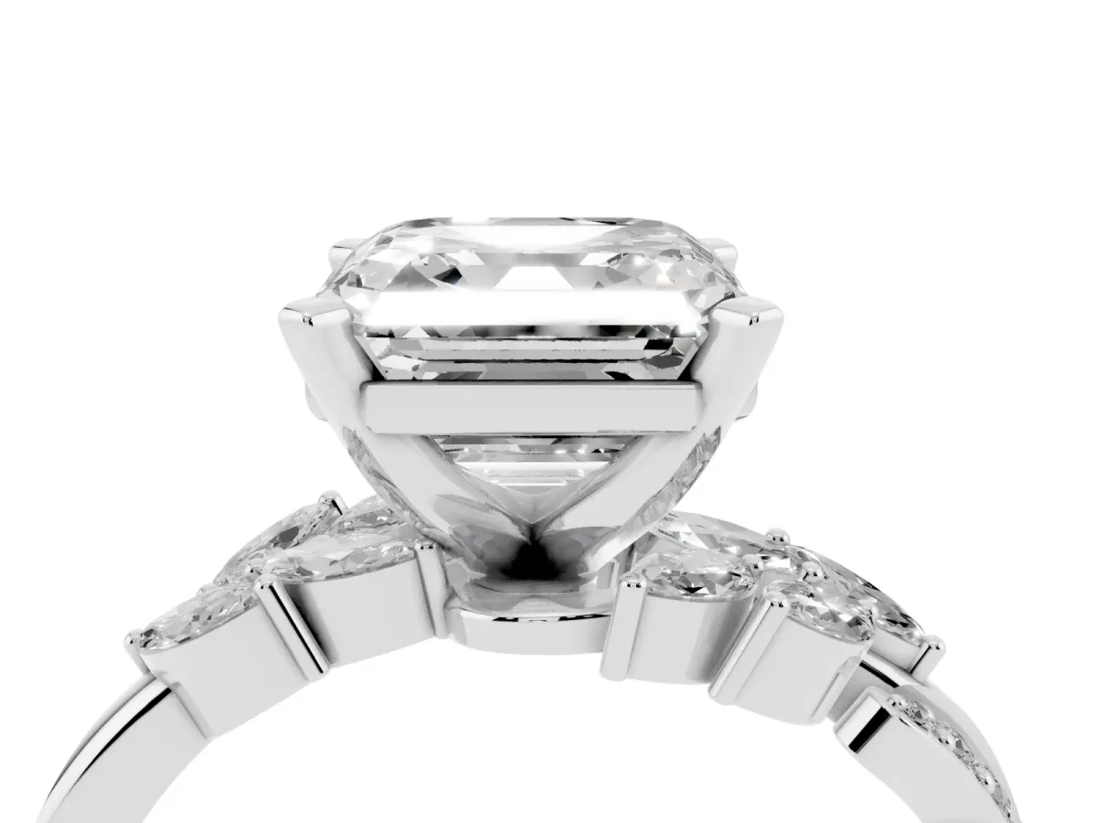 Asscher Cut Solitaire Marquise Twist Band with Six-Prong Setting Silver
