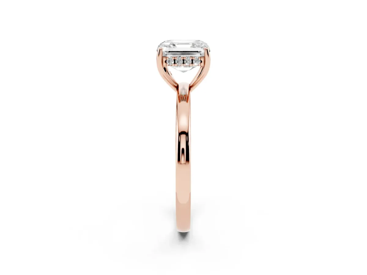 Asscher Cut Solitaire Diamond Ring with Prong Setting and Plain Band Rose gold