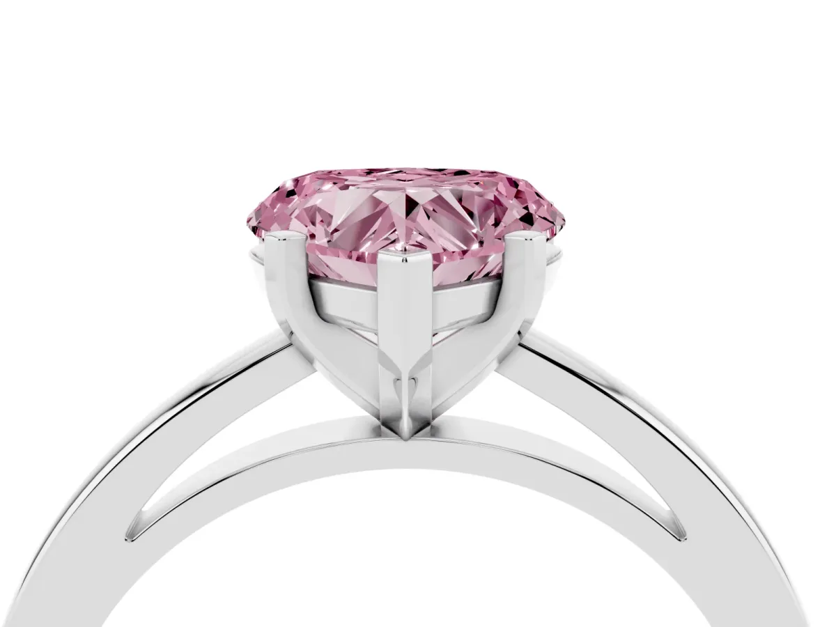 Fancy Pink Heart Cut Solitaire Diamond Engagement Ring with Four-Prong Setting on a Classic Band White gold