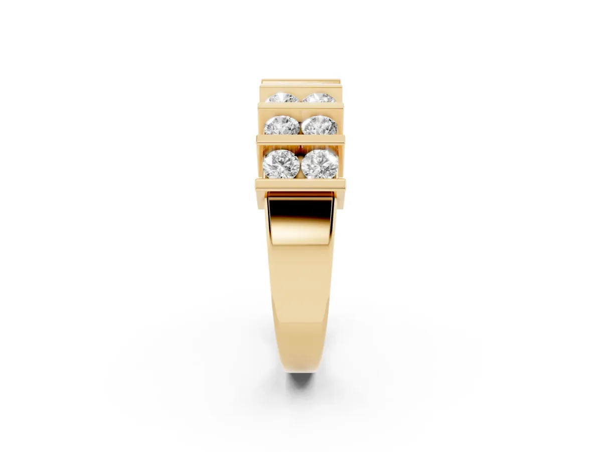 Channel Set Round Diamond Step Band with Bar Prong Setting Yellow gold