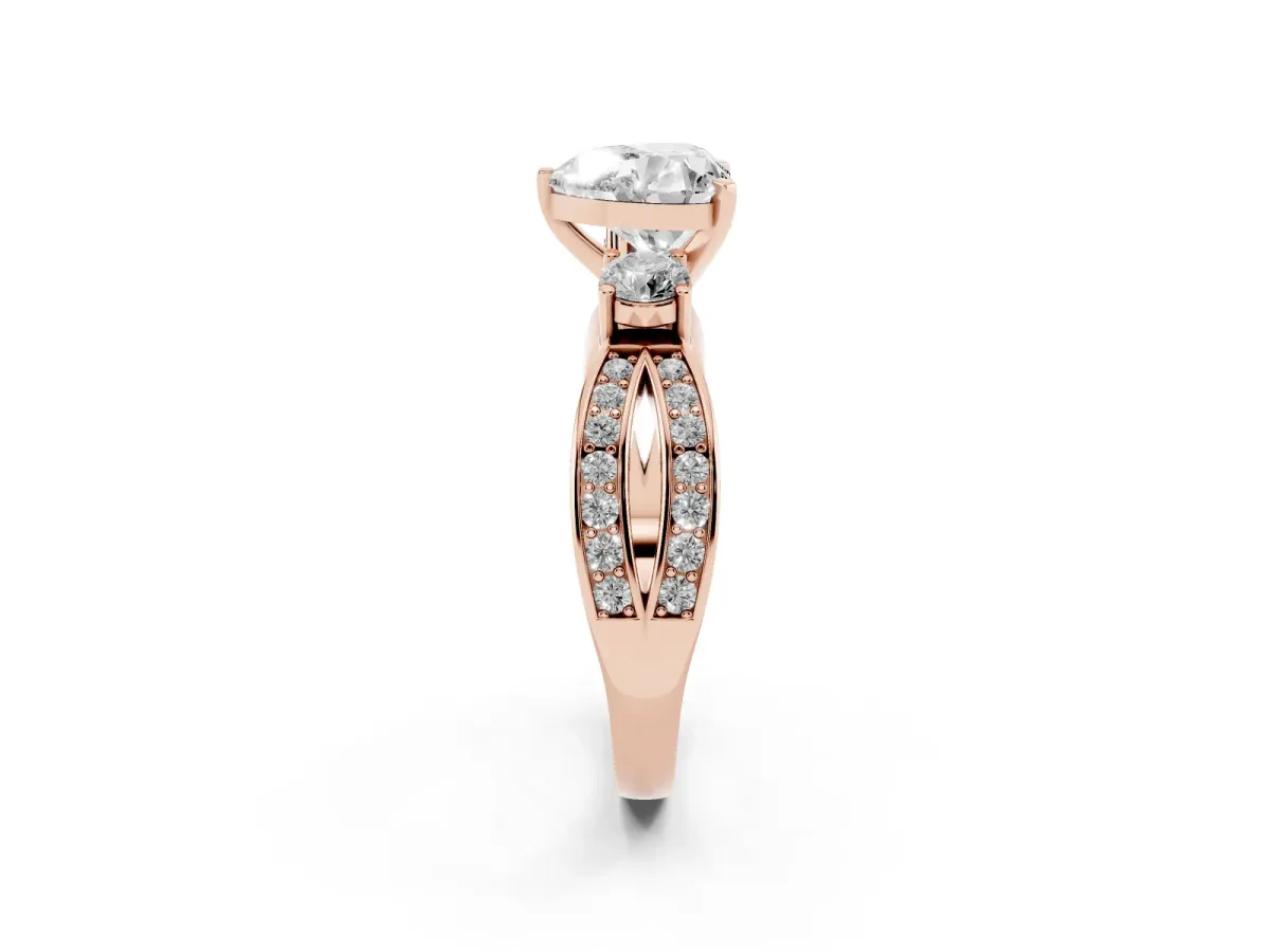 Three-Stone Heart Cut Cut Diamond Twist Band with Prong Setting Rose gold