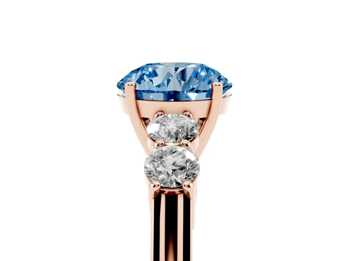 Fancy Blue Round Cut Cut Diamond Five-Stone Prong Set White Gold Ring Rose gold