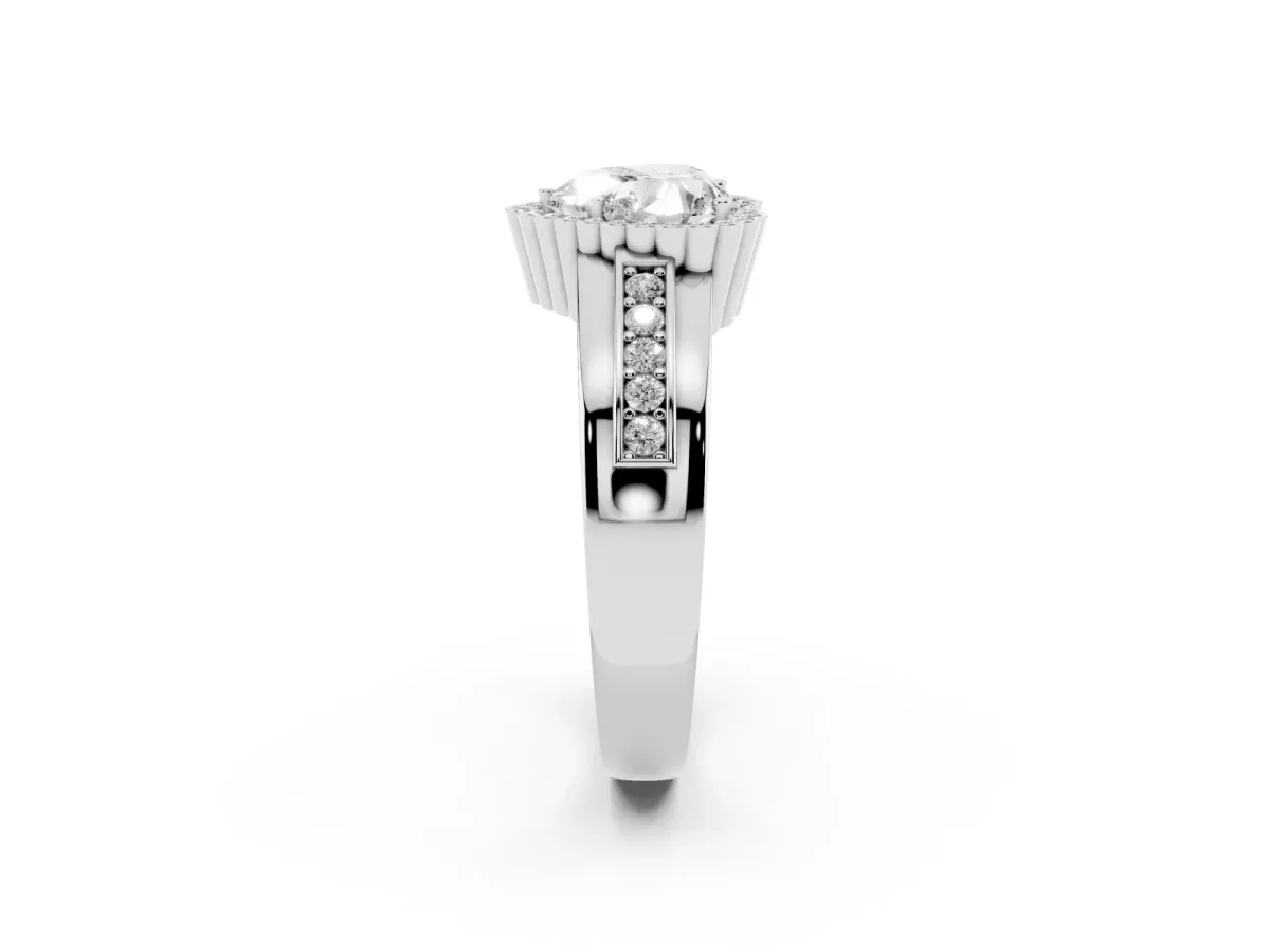Heart Cut Cut Halo Pave Band Four-Prong Ring Silver