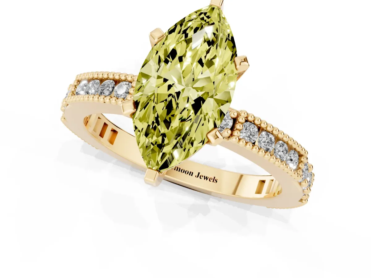 Fancy Yellow Marquise Cut Solitaire with Pavé Band and Four-Prong Setting Yellow gold