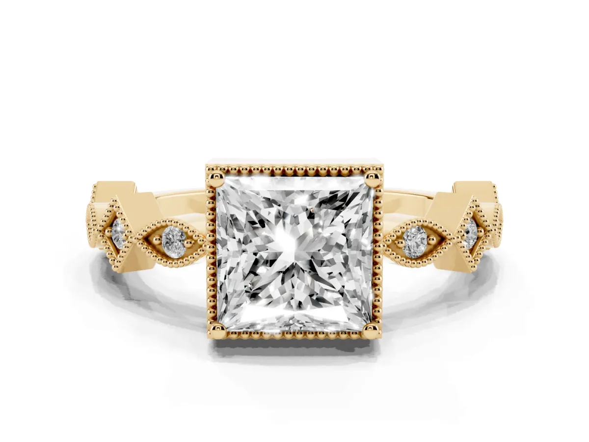 Princess Cut Milgrain Marquise Diamond Twist Band Ring Yellow gold