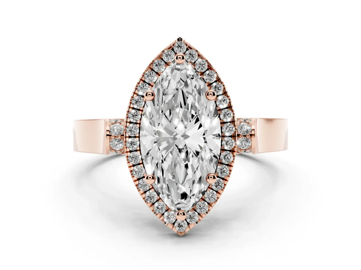 Marquise Cut Halo Round Diamond Twist Band with Four-Prong Setting Rose gold