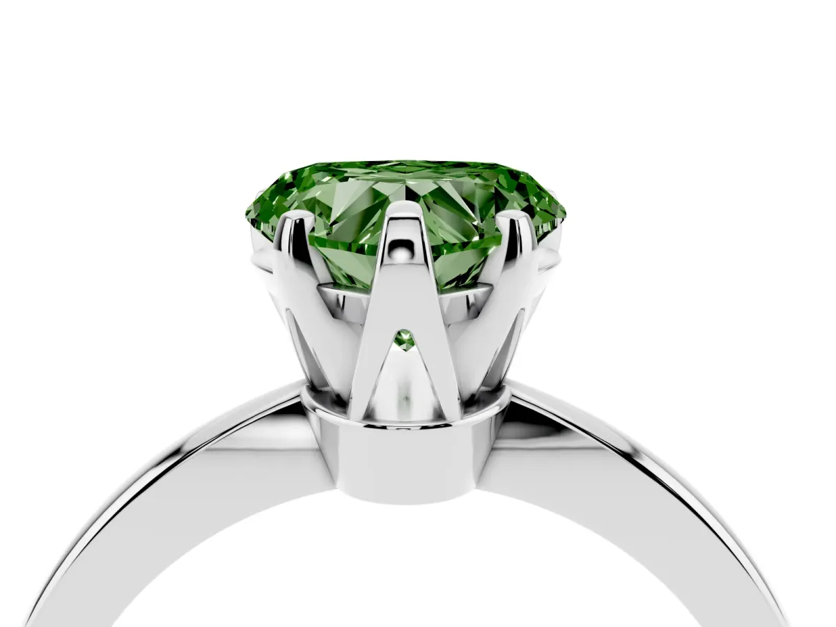 Fancy Green Heart Cut Solitaire Engagement Ring with Six-Prong Setting and Tapered Band Silver