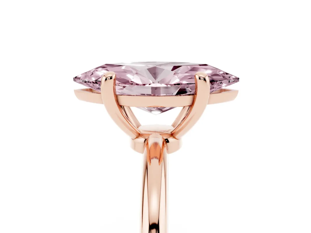 Fancy Pink Marquise Cut Solitaire Diamond Ring with 4-Prong Setting on a Classic Band Rose gold