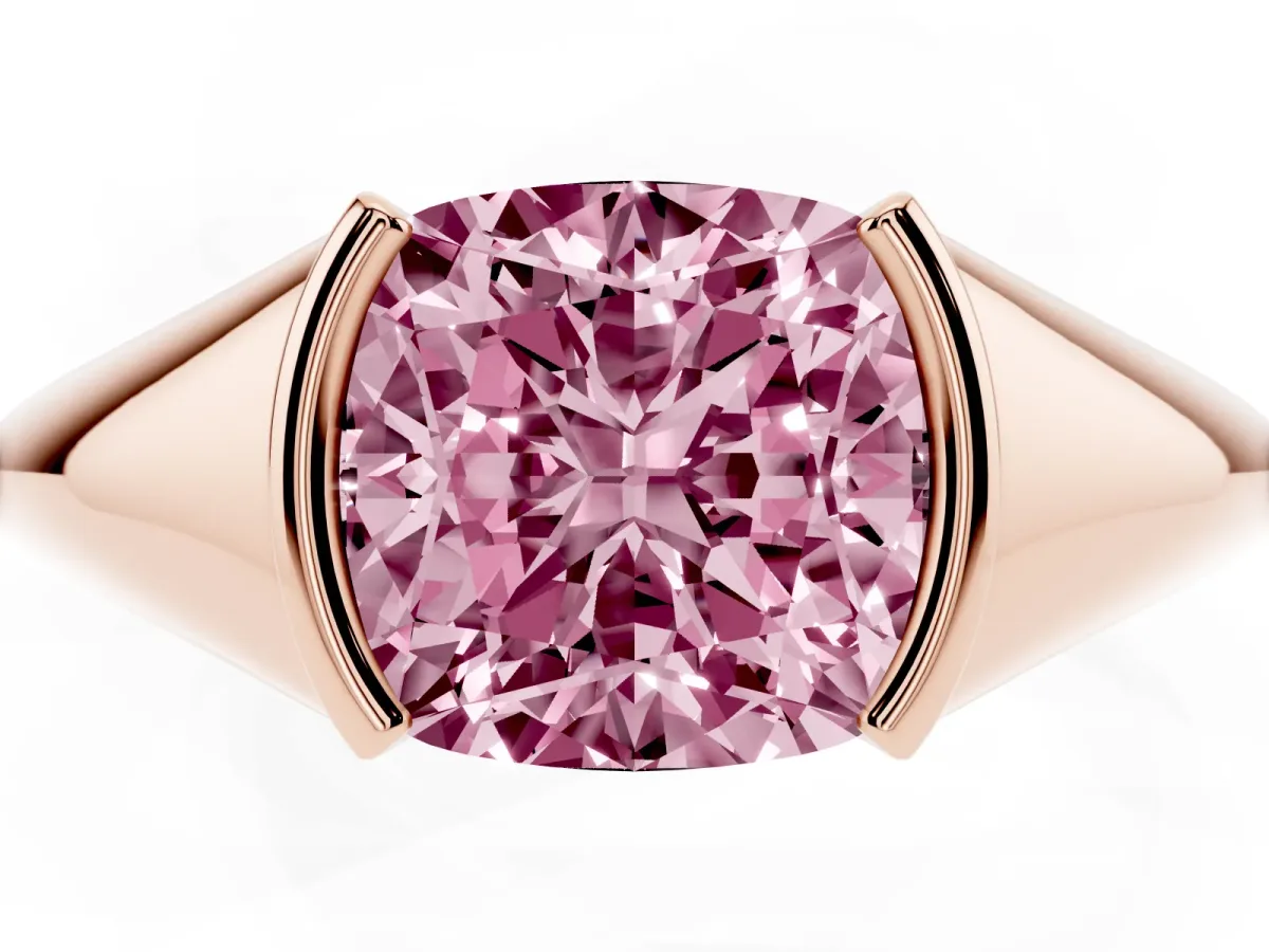 Fancy Pink Cushion Cut Solitaire Tension Set Diamond Ring Rose gold