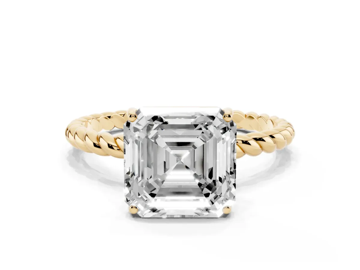 Asscher Cut Solitaire Twisted Band 4-Prong Ring Yellow gold