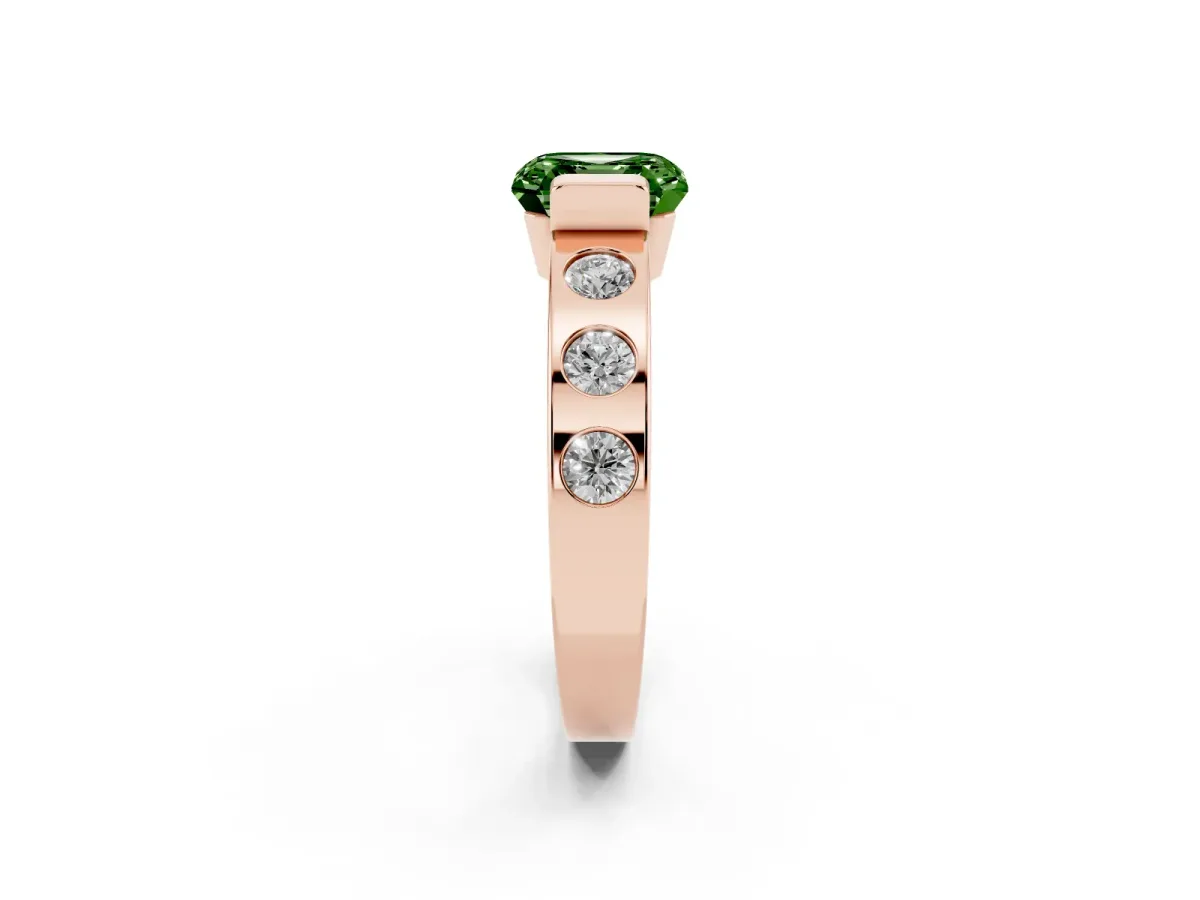 Fancy Green Asscher Cut Brilliant Channel-Set Diamond Ring with Bezel Prong Setting Rose gold