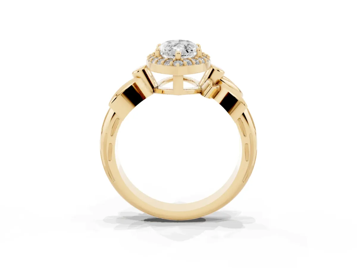 Marquise Cut Halo Diamond Floral Band with Four-Prong Setting Yellow gold