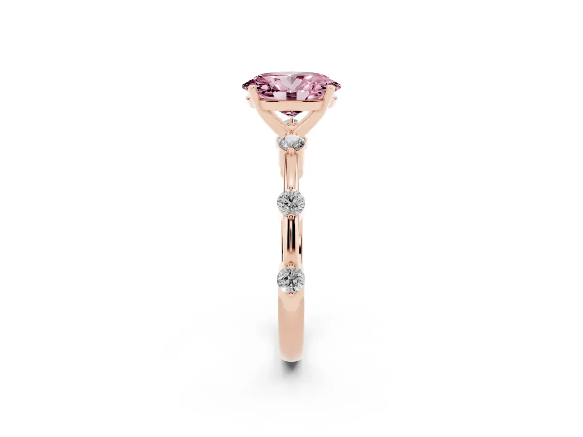Fancy Pink Oval Cut Solitaire Diamond Ring with Bezel Set Side Stones and Prong Setting Rose gold