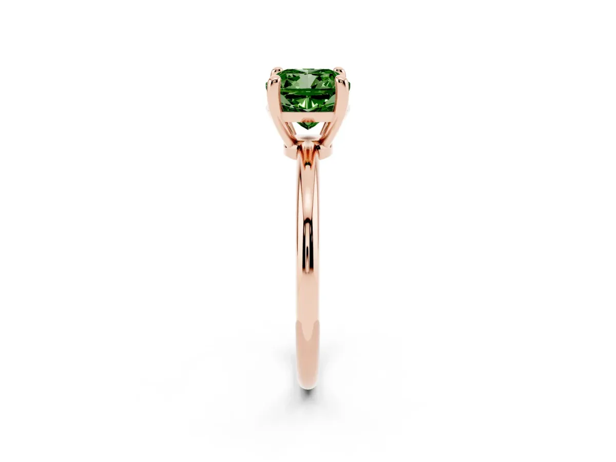 Fancy Green Cushion Cut Solitaire Diamond Ring with 4-Prong Setting on a Classic Band Rose gold