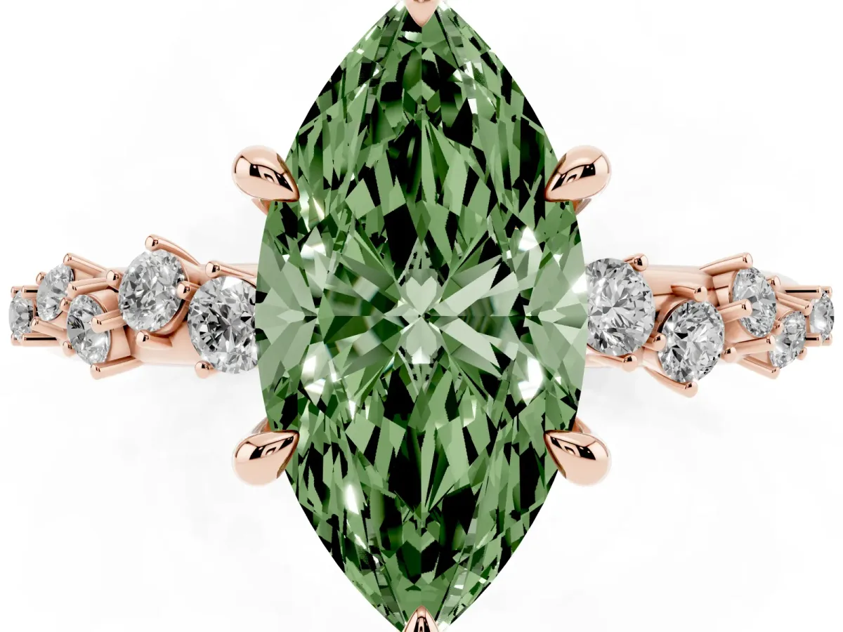 Fancy Green Marquise Cut Cut Diamond Vine Band with Four-Prong Setting Rose gold