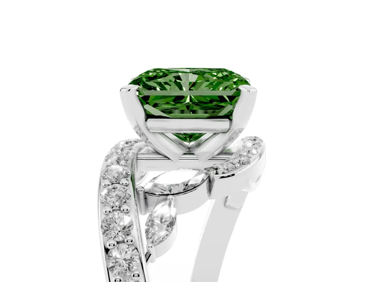Fancy Green Radiant Cut Solitaire with Pavé Twist Band and Four-Prong Setting Platinum