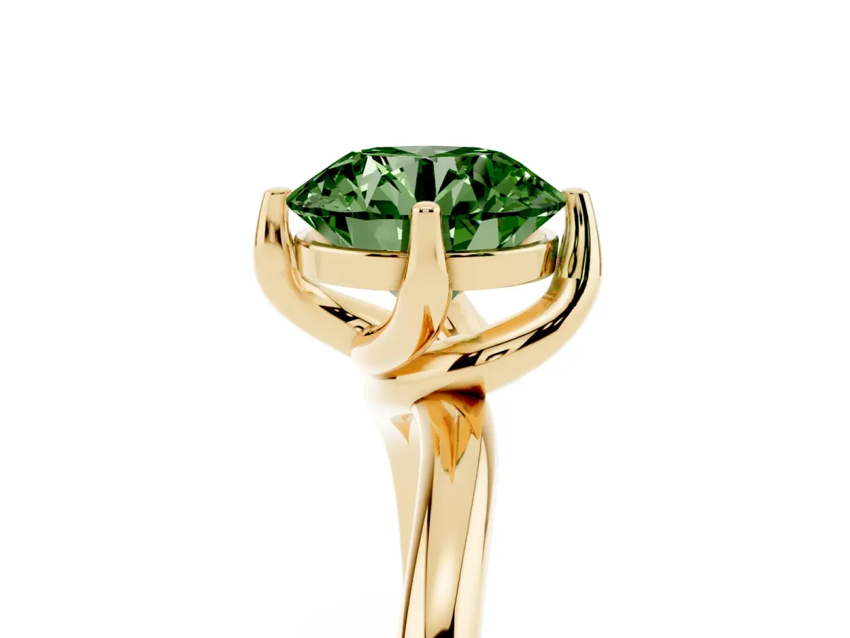 Fancy Green Round Cut Diamond Solitaire Engagement Ring with Four-Prong Setting and Classic Band Yellow gold
