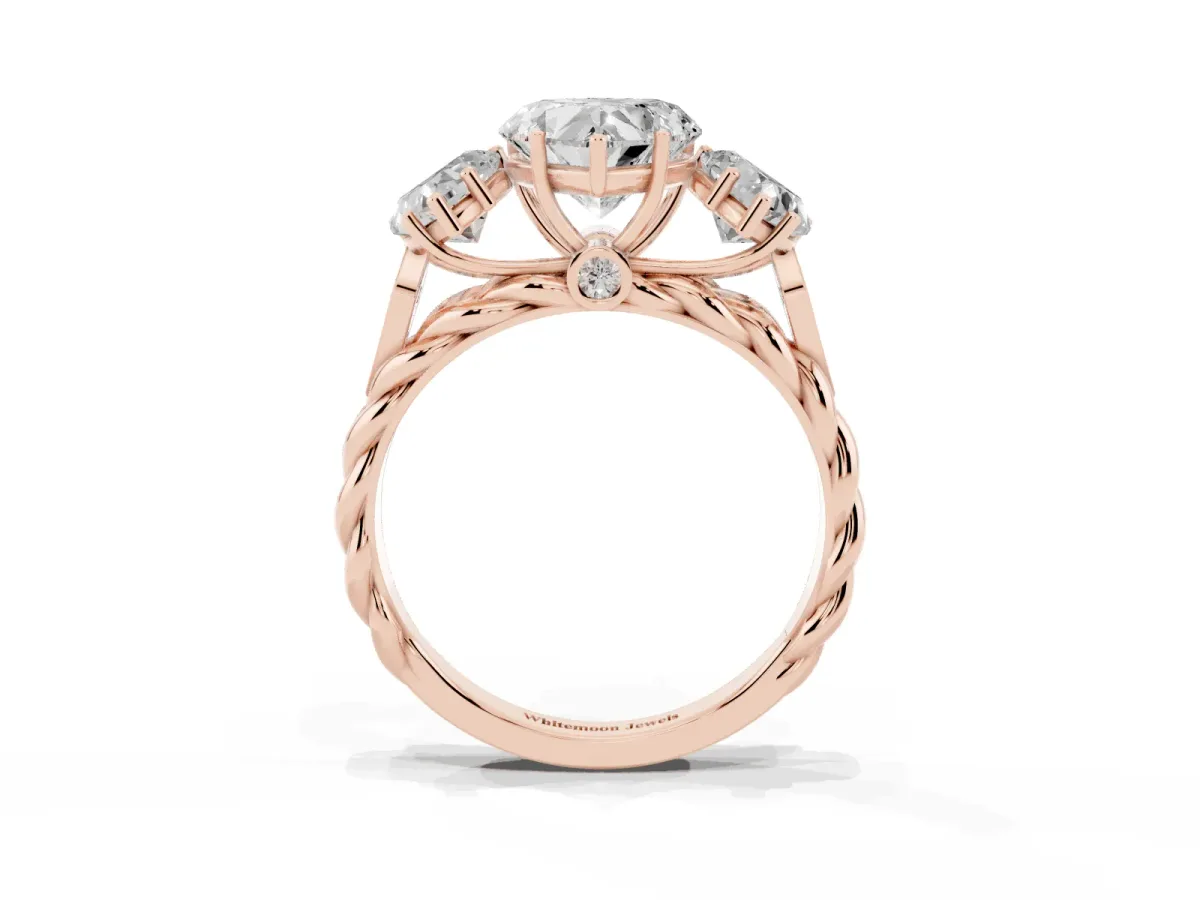 Three-Stone Heart Cut Diamond Braided Band Ring with Four-Prong Setting Rose gold