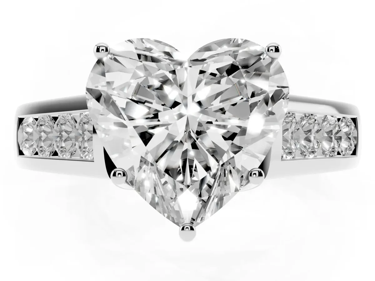 Heart Cut Solitaire Channel-Set Diamond Engagement Ring with Four-Prong Setting Silver