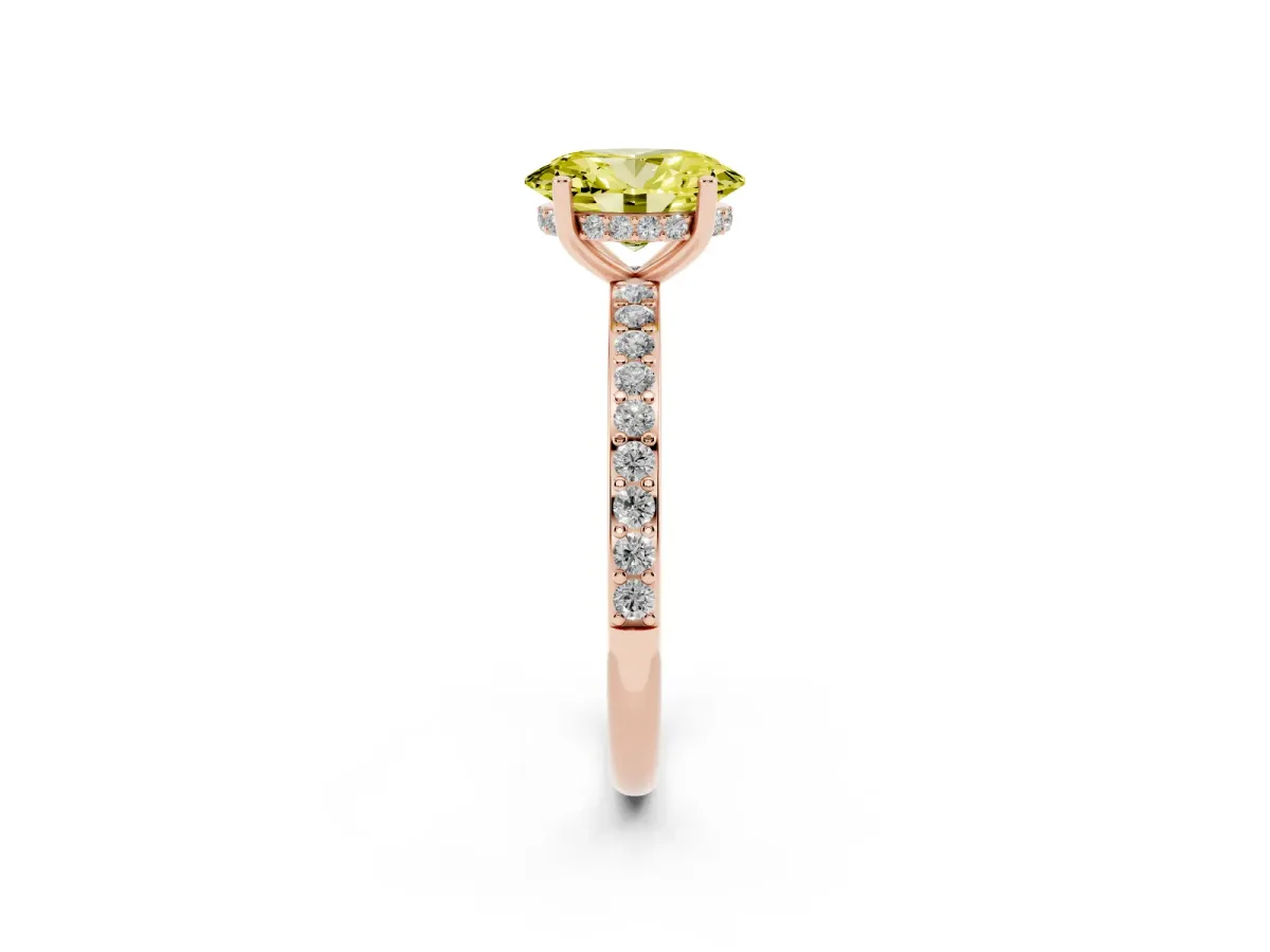 Fancy Yellow Oval Cut Cut Diamond Pavé Band Ring with Four-Prong Setting Rose gold