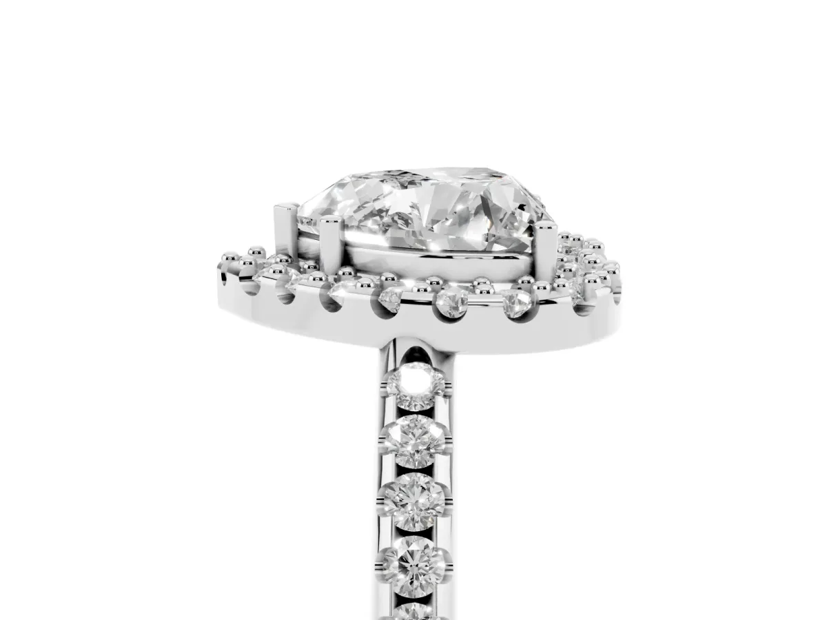 Heart Cut Diamond Pavé Halo Ring with Four-Prong Setting Silver