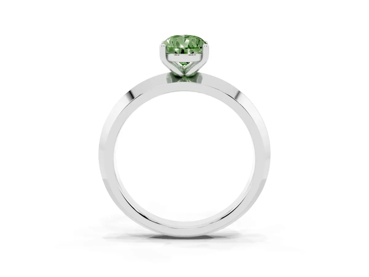 Fancy Green Pear Cut Cut Solitaire Engagement Ring with Flat Band and Four-Prong Setting Silver