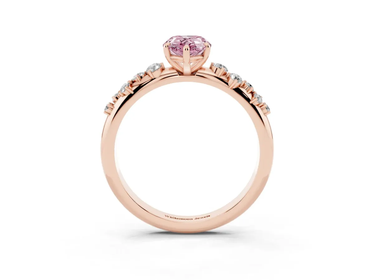 Fancy Pink Pear Cut Diamond Cluster Prong-Set Solitaire Ring Rose gold