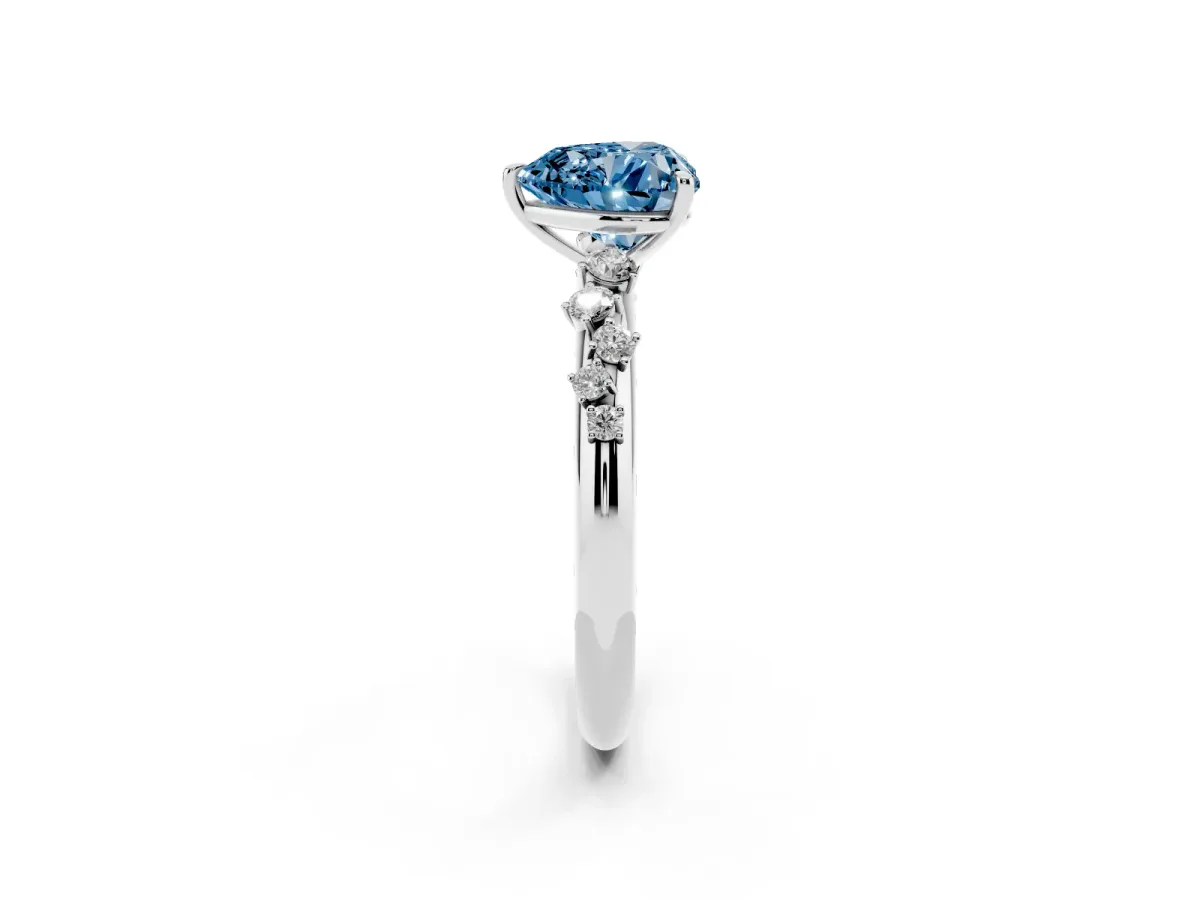 Fancy Blue Heart Cut Diamond Cluster Prong-Set Solitaire Ring Platinum