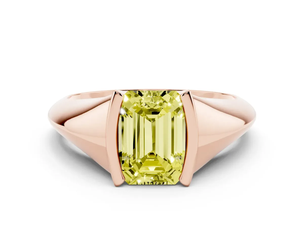 Fancy Yellow Emerald Cut Solitaire Tension Set Diamond Ring Rose gold