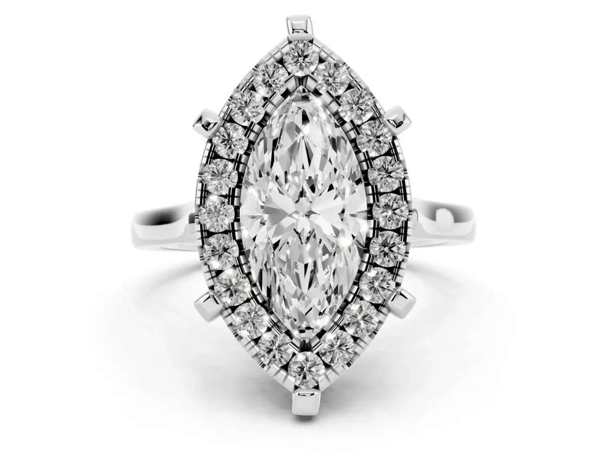 Marquise Cut Diamond Cluster Halo Solitaire with Four-Prong Setting Silver