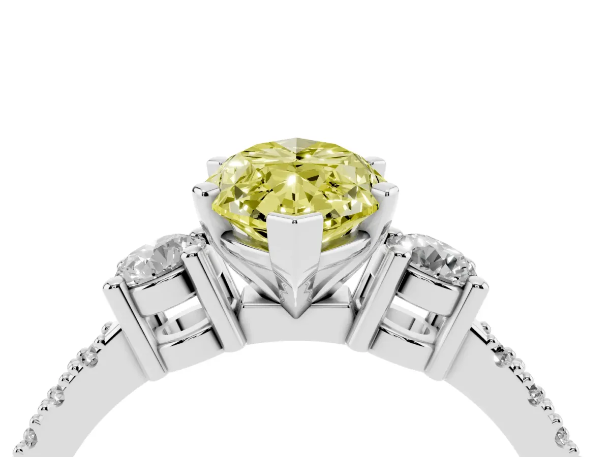 Fancy Yellow Marquise Cut Three-Stone Diamond Pavé Band with Prong Setting White gold