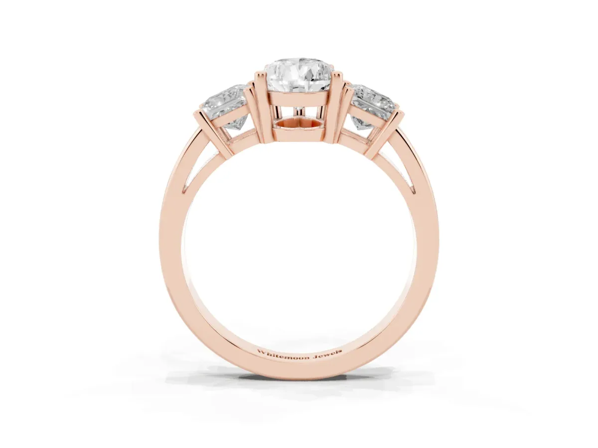 Three-Stone Pear Cut Cut Solitaire Ring with Prong Setting Rose gold
