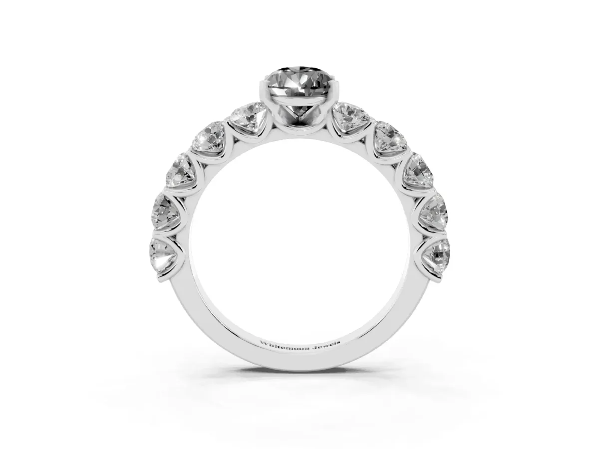 Fancy Black Pear Cut Diamond Prong Setting with Side Stones on a Pave Band Silver
