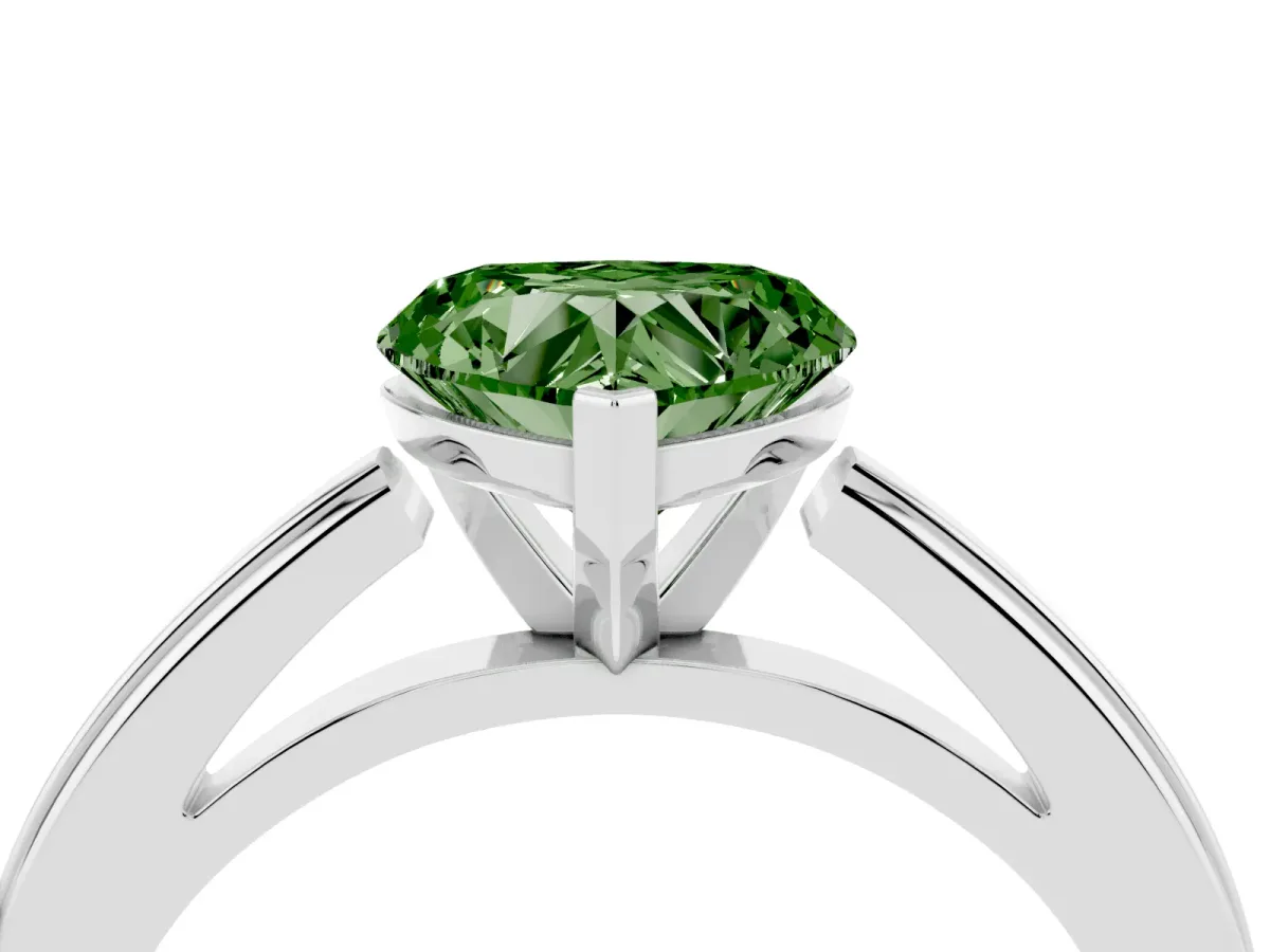 Fancy Green Heart Cut Solitaire Diamond Ring with Four-Prong Setting and Classic Band Silver