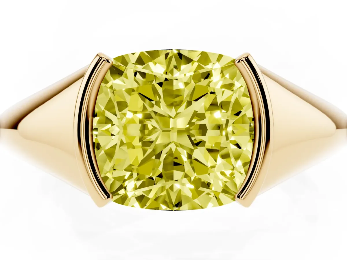Fancy Yellow Cushion Cut Solitaire Tension Set Diamond Ring Yellow gold