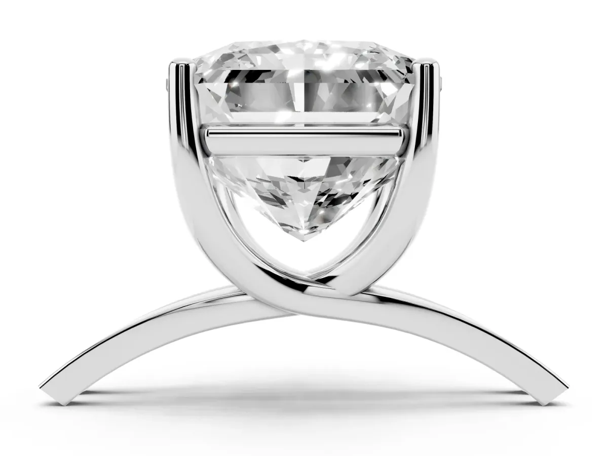 Radiant Cut Cut Diamond Solitaire Engagement Ring with Tapered Plain Band and Four-Prong Setting Silver