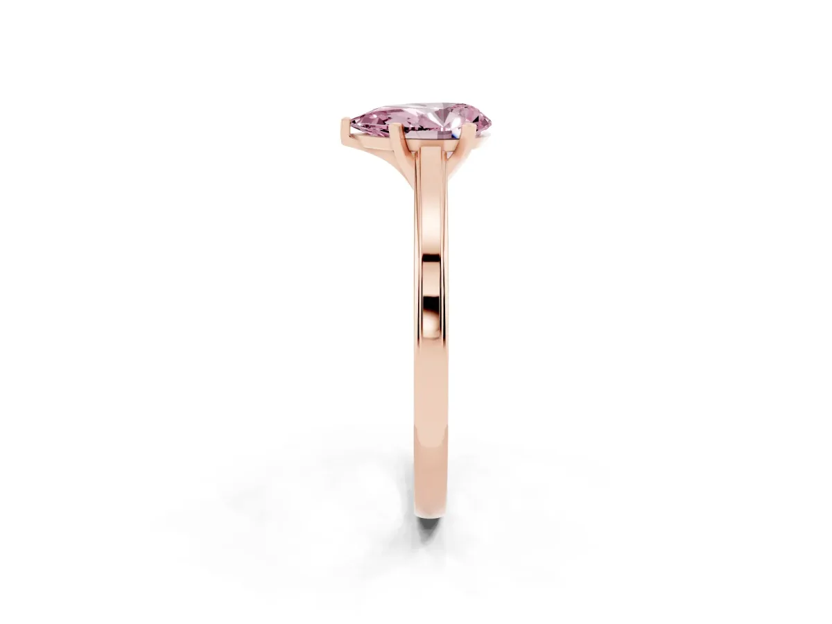 Fancy Pink Pear Cut Solitaire Diamond Ring with Four-Prong Setting and Classic Band Rose gold