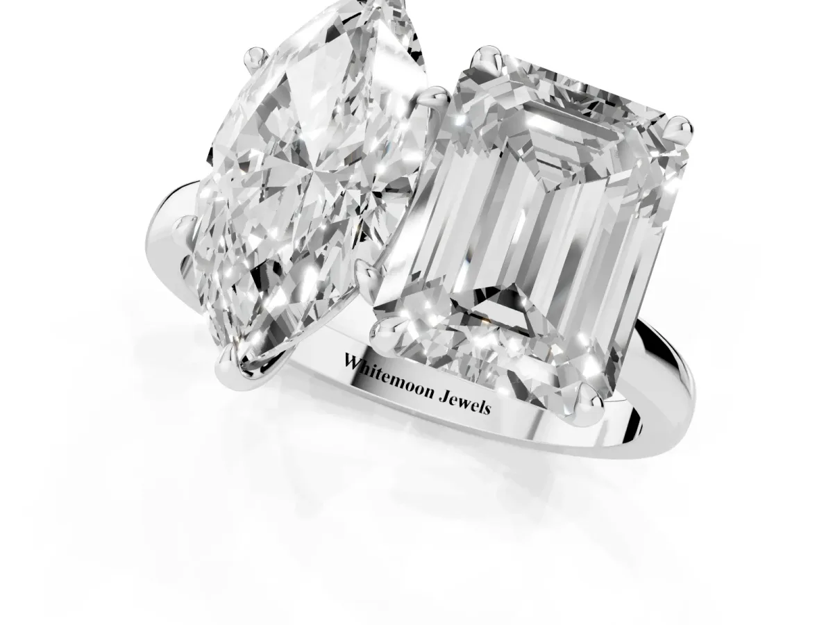 Marquise Cut and Emerald Cut Toi Moi Ring with Prong Setting White gold