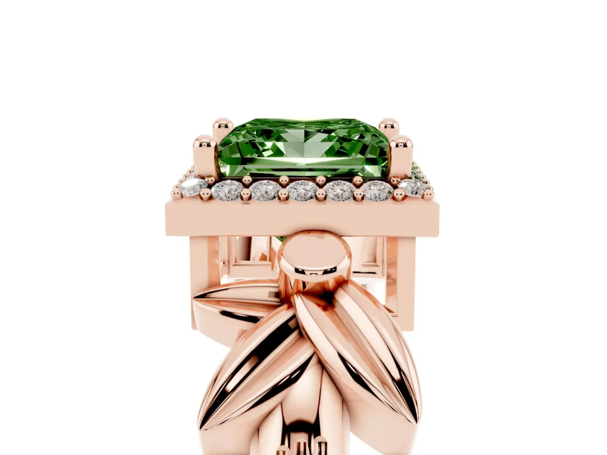 Fancy Green Princess Cut Halo Diamond Floral Band with Four-Prong Setting Rose gold