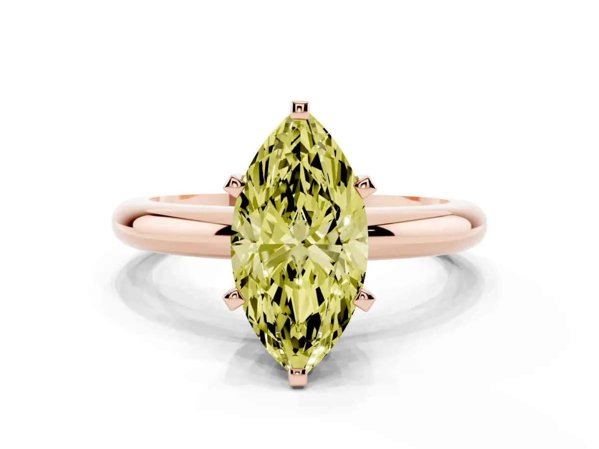 Fancy Yellow Marquise Cut Diamond Solitaire Engagement Ring with Round Band and Four-Prong Setting Rose gold