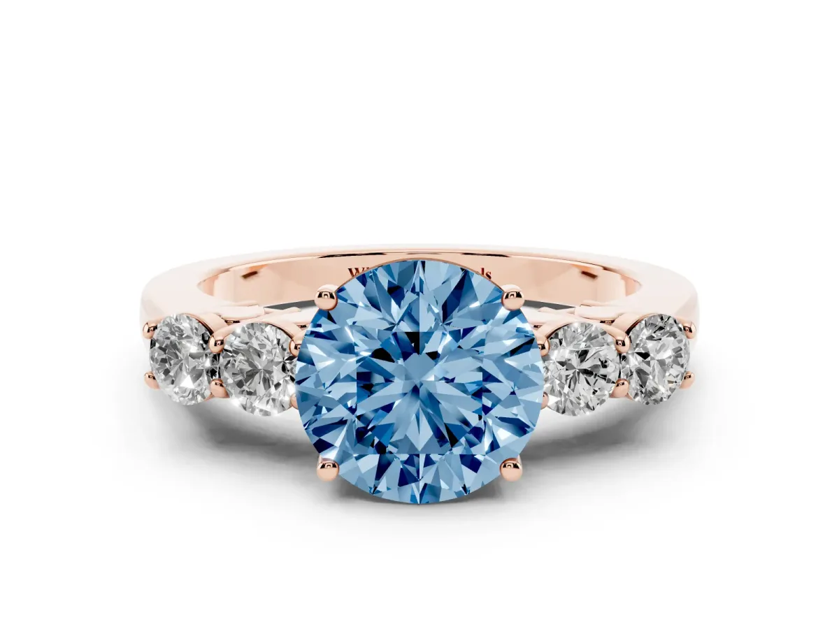 Fancy Blue Round Cut Cut Diamond Five-Stone Prong Set White Gold Ring Rose gold
