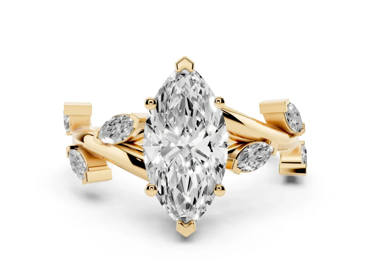 Marquise Cut Solitaire Twisted Band Marquise Accent Prong Setting Ring Yellow gold